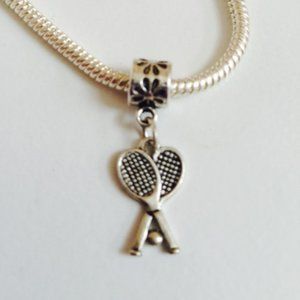 "TENNIS" Sterling Silver Plated Dangling Charm For European Style Bracelets